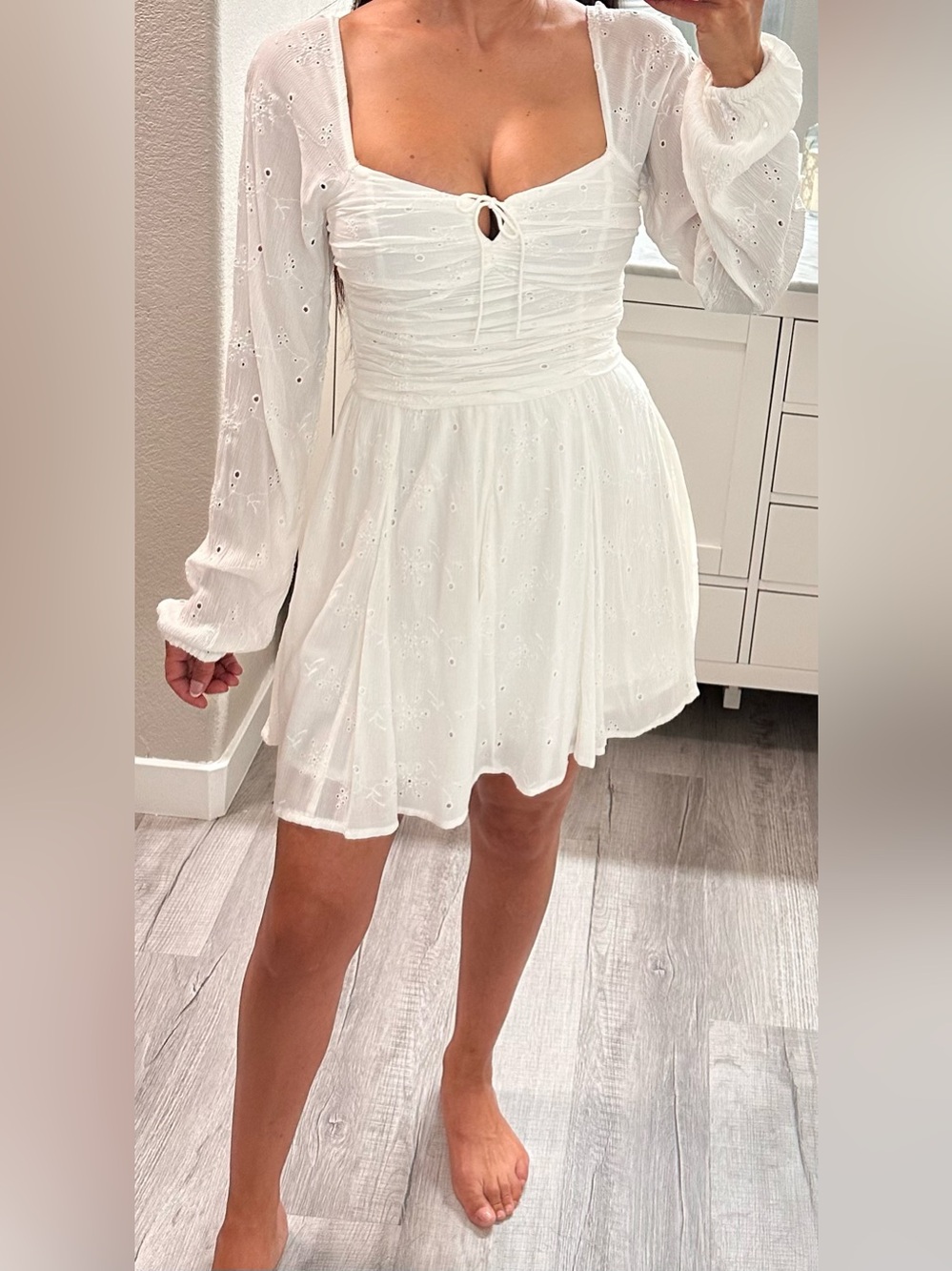 Hollister White Eyelet Square-Neck Mini Dress
